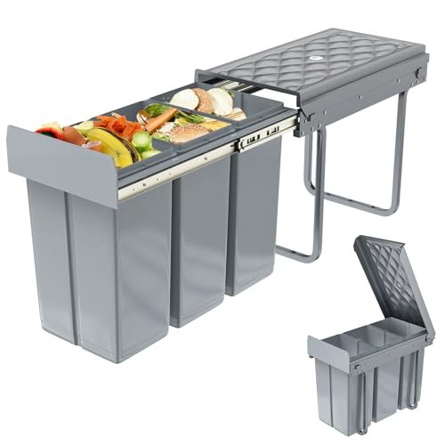YUENFONG Einbaumülleimer 3 Fächer 3x10 Liter, Unterschrank Abfallsammler...