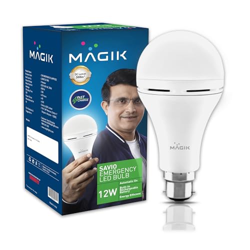 Image of MAGIK Savio 12W LED Rechargeable Emergency Bulb | 6500K Cool White | 4-Hour Backup | B22 Base | Energy Efficient Light for Power Cuts | Pack of 1