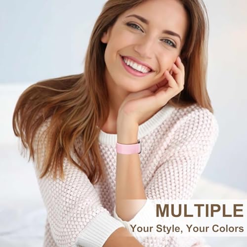 Image of Easuny 5 Pack Stretchy Bands Compatible with Apple Watch 40mm 41mm 42mm 38mm 44mm 45mm 46mm Women, Elastic Fabric Nylon Strap Wristband for iWatch SE 3 2 1 Series 11 10 9 8 7 6 5 4 3 Boho Solo Loop