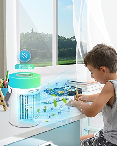 Portable Air Conditioners, Quiet Evaporative Air Cooler With 3 Speeds, 7 Colors Night Light Cooling Fan For Personal Space, Lightweight Mini Air Conditioner Portable For Room, Bedroom And Office #TOP7