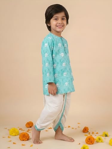 Image of POLKA TOTS Cotton Full Sleeve Printed Kurta Dhoti For Infant & Toddlers | Ethnic Wear For Festival & Wedding & Functions