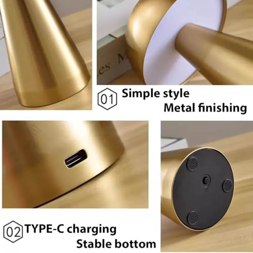 Image of Big Mushroom Gold Table Lamp with 3 Color Modes Warm Cool Natural Light, Stepless Dimming,1200 mAh Rechargeable Battery, Cordless LED Light, Premium Finish for Bedroom Bedside Desk Home Decor