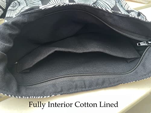 Image of Sea Shell Crossbody Bag - Fully Lined with Front Zippered Pocket - Hippie Hobo Snail Shoulder Purse - Black and White - Medium