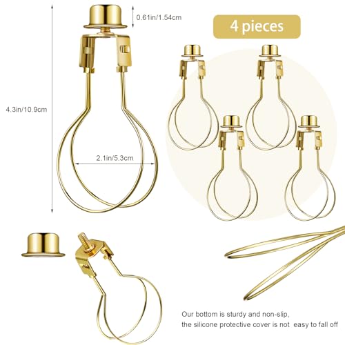 Image of Honoson 4 Pcs Bulb Lamp Shade Light Bulb Clip Adapter Includes Finial and Lampshade Levellers for Replacement (Golden)