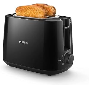 Philips Tostadora de pan 2 Ranuras, 8 Ajustes, Calientabollos, Negro