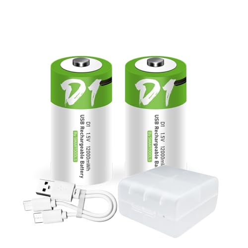 2 batterie a D USB Type-C D agli ioni di litio ricaricabili, ad alta capacità, 1,5 V, 8000 mAh, 12000 mWh, batteria al litio, ricarica rapida, 3 ore, con cavo di ricarica