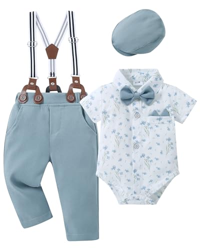 Image of YALLET Baby Boy Clothes Suit Newborn Infant Gentleman Outfits, Formal Dress Shirt+ Bowtie+ Suspender Pants Wedding Party Set