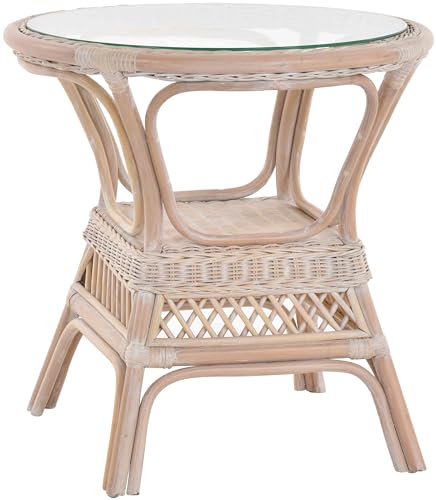 Krines Home Rattan Tisch Beistelltisch Landhaus Rattantisch mit...