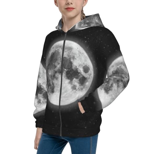 Full Moon and Stars Kids Pullover Hoodies Boys Zip Up Sweatshirts Girls Athletic Clothes with Pocket