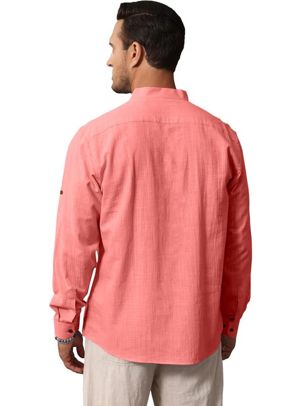 Image of Macsivo Men's Cotton Blend Solid Short Kurta with Regular Lenth Mandarin Collar Short Button Placket Rolled up and Full Sleeves Kurta for Men