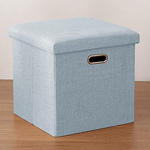 Pouf contenitore pieghevole, seduta, poggiapiedi in lino, contenitore per giocattoli, sgabello per camera da letto, baule portaoggetti, panca per scarpe, salvaspazio, con maniglia, cachi-603