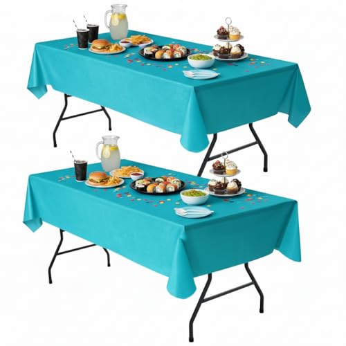 Waterproof Vinyl Tablecloth with Flannel Backing 2 Pcs 60x102 In Teal