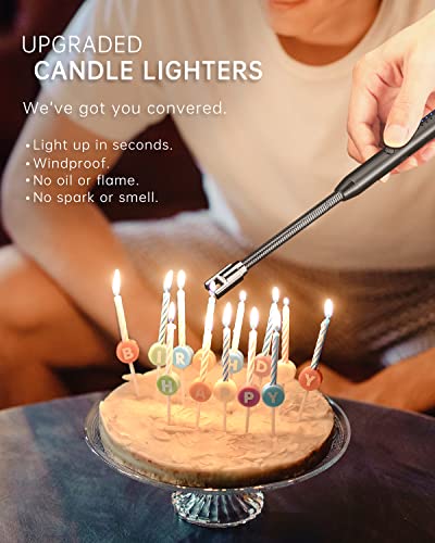 Candle Lighter, Usb Electric Lighter, Rechargeable Plasma Arc Lighter With Led Battery Display And Safety Lock, Flexible Neck Flameless Grill Long Lighters For Candle Camping Bbq Gas Stoves (Blue) #TOP1