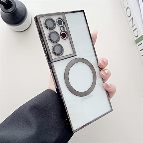 Coque Note 20 magnétique transparente au placage noir premium pour Samsung Galaxy S23 Ultra