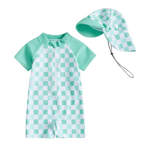 Bañador Bebe Niña Niño Protección UV Traje de Baño Bebé Niño UPF50+ con Gorro de Sol Bañadores Manga Corta Estampado con Cremallera Cómoda y Transpirable Verano Playa Vacaciones Piscina para 0-3 Años