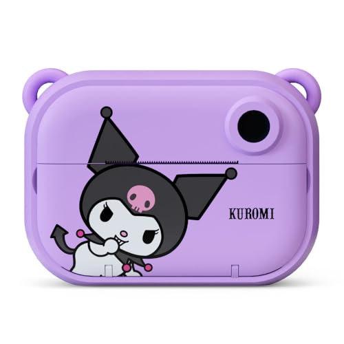 Image of kiimento Sanrio Licensed Instant Print Digital Camera, Best Travel Buddy Kuromi, 2.4 inch HD Screen, Ink-Free B&W Printing, Selfie Lens, 1080p Video, 32GB Memory Card (Model P)