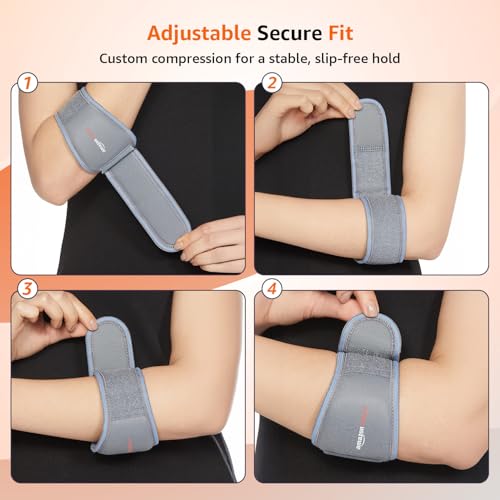 Image of Amazon Basics Tennis Elbow Support with Adjustable Strap | Targeted Compression for Elbow Comfort | Padded Design for Daily Use | Unisex