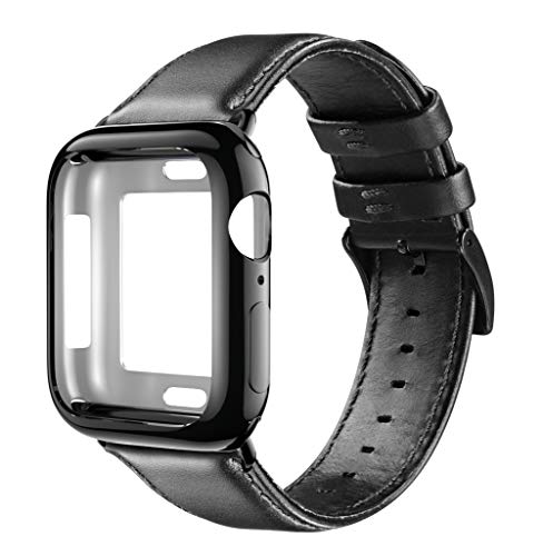 BRG Leather Bands for Apple Watch Band 42mm 44mm Series 4 & 3 with Case, Men Women Replacement Genuine Leather Strap for iWatch Series 4 3 2 1 Sport and Edition