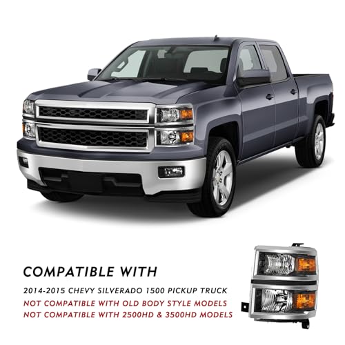 Image of TUSDAR Upgraded Lens Headlight and Tail Light Assembly Fit for 2014 2015 Chevy Silverado 1500 Pickup Truck OE Style Halogen Headlamps Replacement Chrome Housing /Driver & Passenger Side