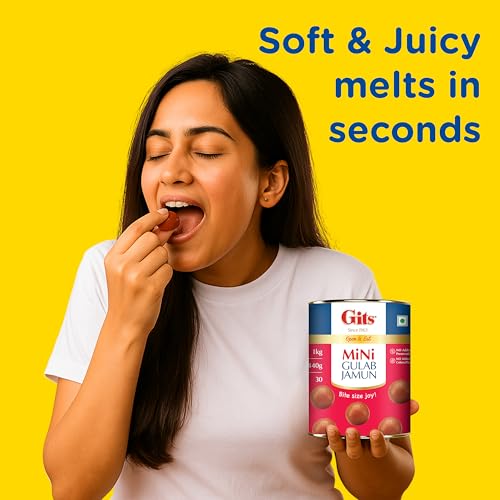 Image of Gits Open & Eat Mini Gulab Jamun, 30 Pieces Per Can, Mouth-Watering Indian Mithai, 1Kg (Pack of 3)