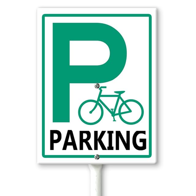 Horienteeon Bicycle Parking Yard Sign with Stakes 11.5×15cm, Sturdy Aluminum Yard Signs Rust Free, Bikes Parking Grass Lawn Signs, Easy to Install Outdoor Use
