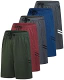 Real Essentials Men’s 5 Pack: 9' Dry-Fit Shorts – Athletic Gym, Workout, Basketball, Running, Casual Lounge Active Pockets, Set 8, L
