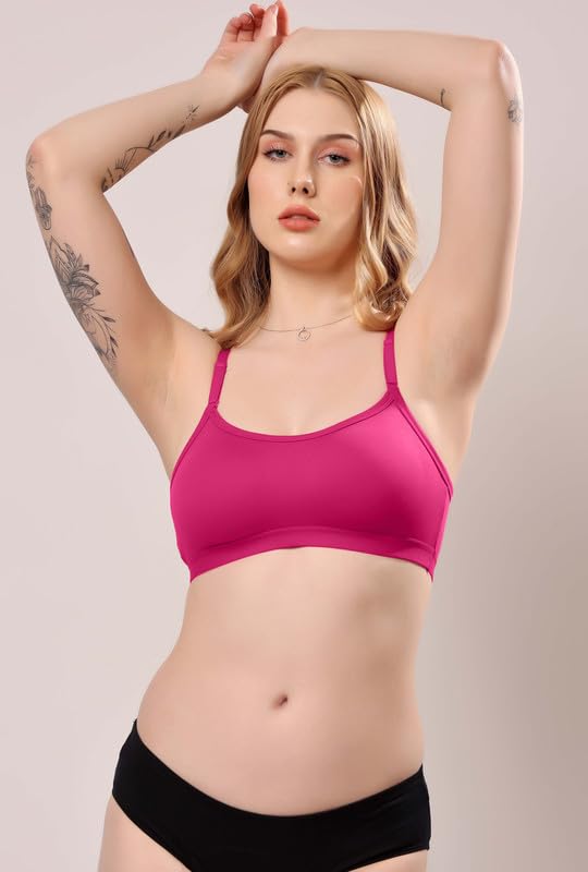 Image of London Hills Women's Cotton Sports Bra for Women Solid Bra Wireless & Non Padded Full Coverage Soft Hold Straps Super Combed Cotton Elastane Stretch Full Coverage Slip-On Active Bra