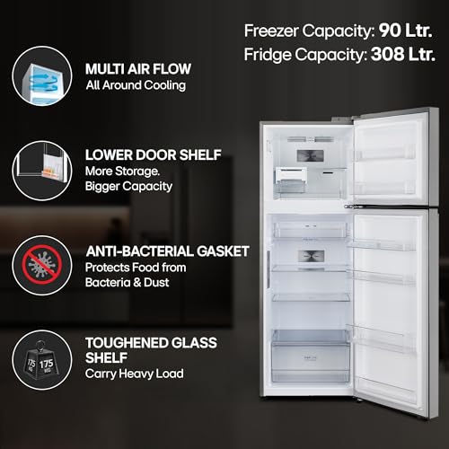 Image of LG 398 L 3 Star Frost-Free Smart Inverter Double Door Refrigerator (GL-S422SPZX, Shiny Steel, Convertible with Express Freeze)