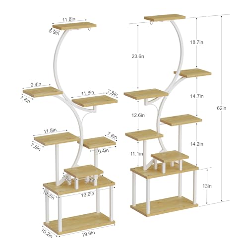 Image of BACEKOLL Plant Stand Indoor with Grow Light - 2 Pack Tall Indoor Plant Shelf, 62 inch Corner Plant Holder, 8 Tiered Large S-Shape Flower Multiple Display Shelf for Home, White