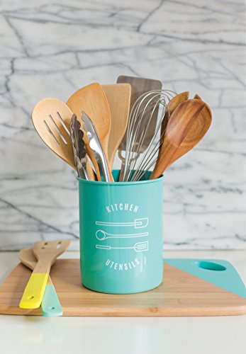 Now Designs Powder-Coated Steel Utensil Crock, Turquoise, 5x6 inches
