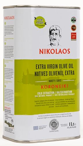 Olivenöl 1L aus Kreta „NIKOLAOS“ - Extra Nativ - Premium Qualität mit niedrigem Säuregehalt, Kaltgepresst, Reich an Polyphenolen, Neue Ernte: Dezember 2024 bis Februar 2025. MHD: Nov. 2026 - Jan. 2027