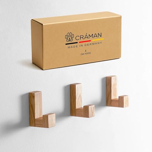 Craman Ein Haken Selbstklebender Wandhaken aus Eiche quadratisch; ohne Bohren Abziehen & Ankleben; Handtuch-/Kleiderhaken für Bad Küche Flur | HSA5 (3er SET size S)