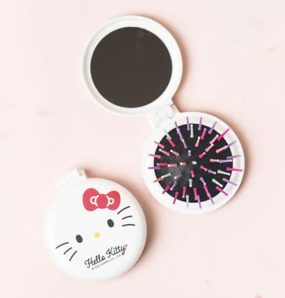 Cute Kitty Foldable Hair Cushion Brush with Mirror/Compact Pop-Up Hair Brush
