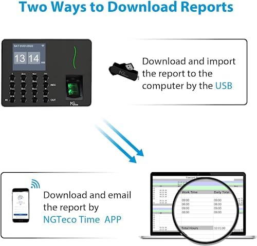 NGTeco Biometric Fingerprint clocking in machine for Small Business WiFi Time Card Machine, Office Punch Clock Automatic in and Out with APP for iOS Android (0 Monthly Fees) W3