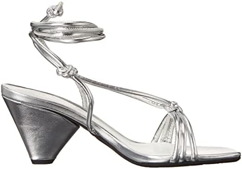 A|X Armani Exchange Women's Eco-Leather Tie-Strap Triangle Block Heel Sandals Heeled, Silver, 5.5 | Image 5