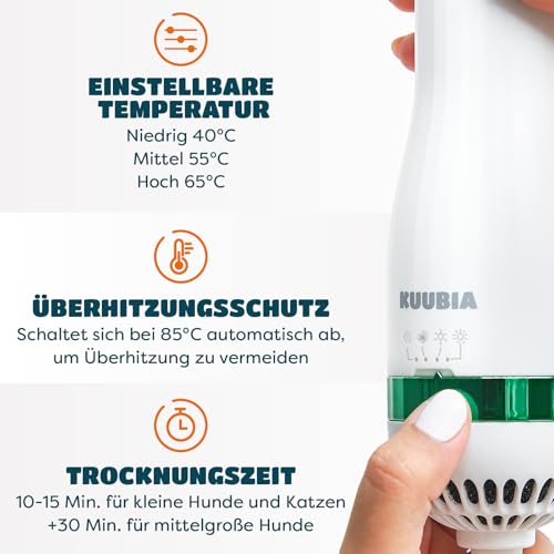 KUUBIA Hundeföhn | 2-in-1 Haartrockner mit Selbstreinigender Bürste | für kleine und mittelgroße Hunde & Katzen | 300W Blower Hundefön | Schmaler Griff, relativ leise, einstellbare Temperatur