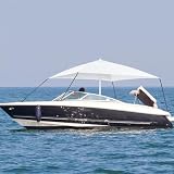 Briwooody Boat Umbrella Canopy Boat Sun Shade Kit 6' x 6' Waterproof Bimini Top Cover Thickened Straps up to 94 Inches Long with D-Shaped Buckles Storage Bag(White,Classic)