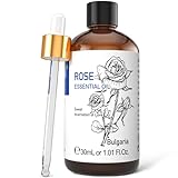 HIQILI Rose Essential Oil 1 Fl Oz, 100% Natural Therapeutic Grade for Aromatherapy, Diffuser, Skin Care, Massage, Includes Premium Quality Glass Dropper