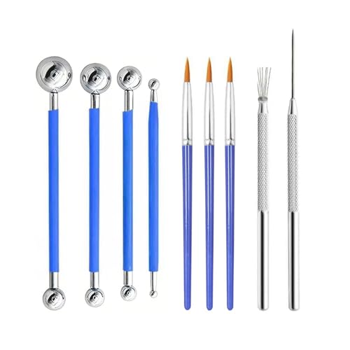 9Pcs Clay Ball Stylus Tool Set, Dual-Ended Metal Ball Stylus Pens & Fine Detail Brushes, Professional Clay Sculpting & Nail Art Tools for Pottery, Polymer Clay, Ceramic & Salon DIY
