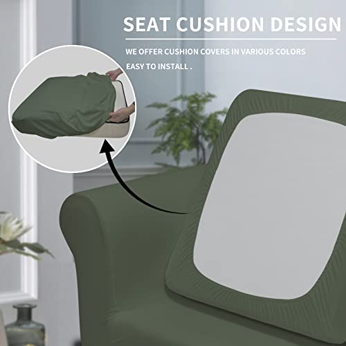 Image of Easy-Going 2 Pieces Stretch Sofa Slipcover for Armchair Washable | Spandex Soft Fitted Sofa Couch Cover for Living Room Washable Furniture Protector with Bottom Kids Pet Greyish Green