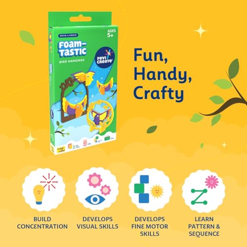 Image of Fevicreate Build-n-Create Foam-Tastic Bird Hangings Kit | Foam Craft | Colourful Unicorn Greeting Cards | Travel Friendly | Screen-Free Play | Gifting | Ages 5 +