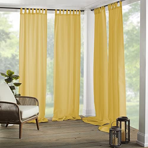 Elrene Home Fashions Matine Solid Tab-Top Indoor/Outdoor Curtain Panel, 52 inches X 84 inches, Yellow
