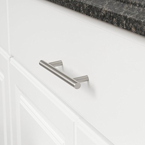 AmazonBasics Euro Bar Cabinet Handle (1/2-inch Diameter), 7.38-inch Length (5-inch Hole Center), Satin Nickel, 10-Pack