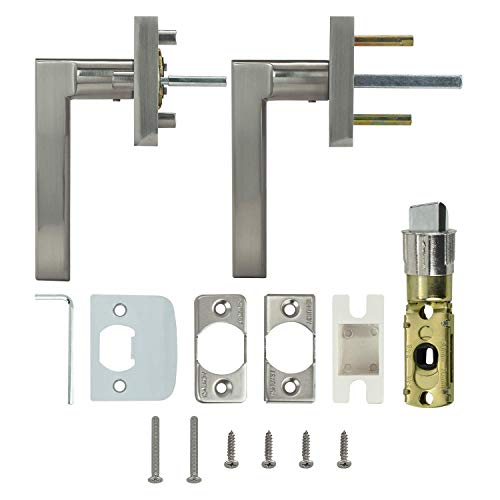 Image of Nuk3y Hulk Series Lever Door Handle Slim Square Modern Contemporary Lever Set (Privacy, Satin Nickel)