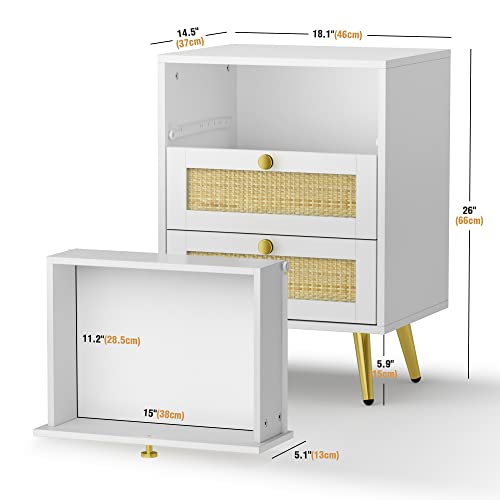 Anmytek Rattan Nightstand, 26" H White Nightstand Small Dresser With 3 Rattan Drawers Wooden Bedside Table End Table For Living Room Bedroom, H0077 #TOP1