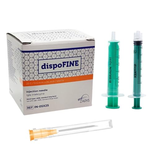 100uds desechables de diferentes tamaños: 16G/ 21G/ 23G/ 26G/ 30G y 2 tubos de relleno de 3 - 5ml. Embalaje individual y estirilizado. Adecuadas para rellenar líquidos, ganado e industria (25G)