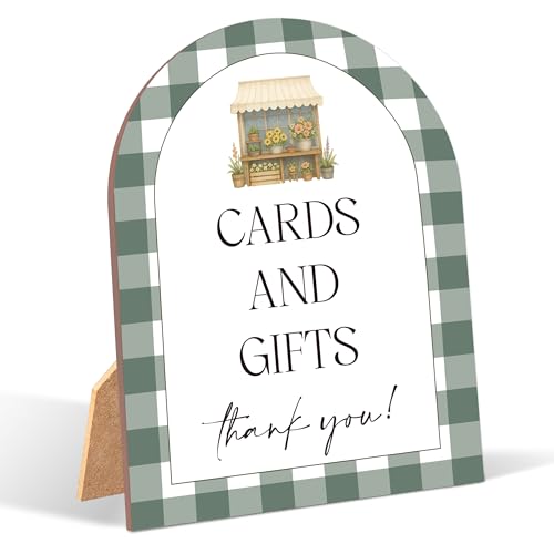 Fresh Off the Market Cards and Gifts Sign for Bridal Shower, 6x8 Inch Arch Wooden Signs with Stand, Farmers Market Bridal Shower Table Sign, Wedding Reception Table Decor - AD09