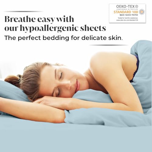 Image of Split King Size Sheet Set | 2 Fitted Sheets for Sleep Number & Adjustable Beds | Organically Grown | Ultra Soft & Cooling |100% Viscose | 17 inch Deep Pocket [Spa Blue]