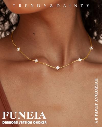 FUNEIA Dainty Silver Gold Necklaces for Women Trendy Non Tarnish 14K Gold Plated Cubic Zirconia Necklace Layered Cute Butterfly Heart Station Choker Necklace Stack for Wedding Prom Brides Jewelry2