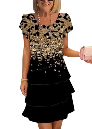 Onsoyours Femmes Été Robe en Mousseline Col Rond Élégante Robes De Soirée Fleurs Impression À Manches Courtes Volants Léger Et Respirant Mini Dress...